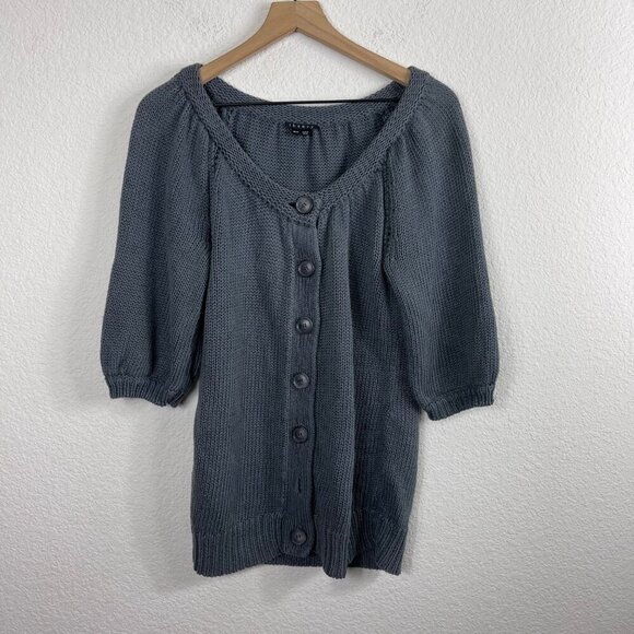 Theory Women’s Jaklyn Marbella Gray Linen Cardigan Sweater – Size Medium - Picture 2 of 6